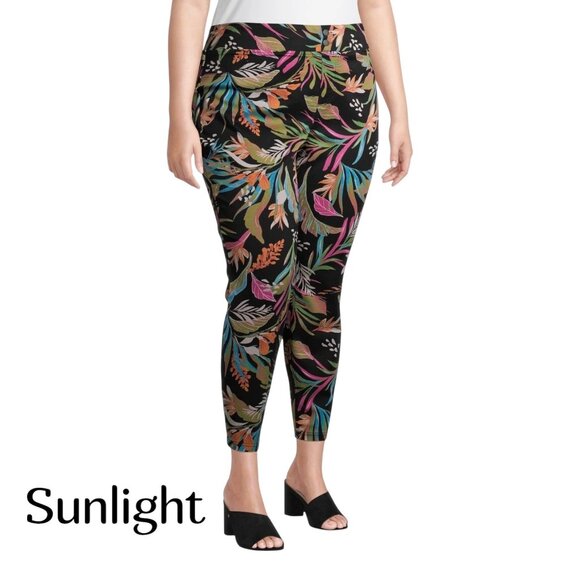 Terra & Sky Plus Size Womens Skinny Mid-Rise Pull-On Pants 2X (20W-22W) Tropical - Picture 1 of 13